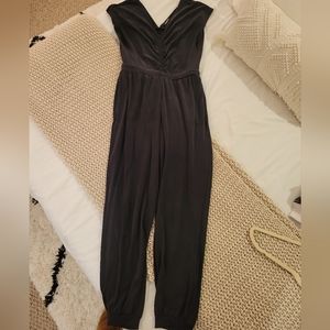 Express Black Cap Sleeve V Neck Ruched Jumpsuit Size Small